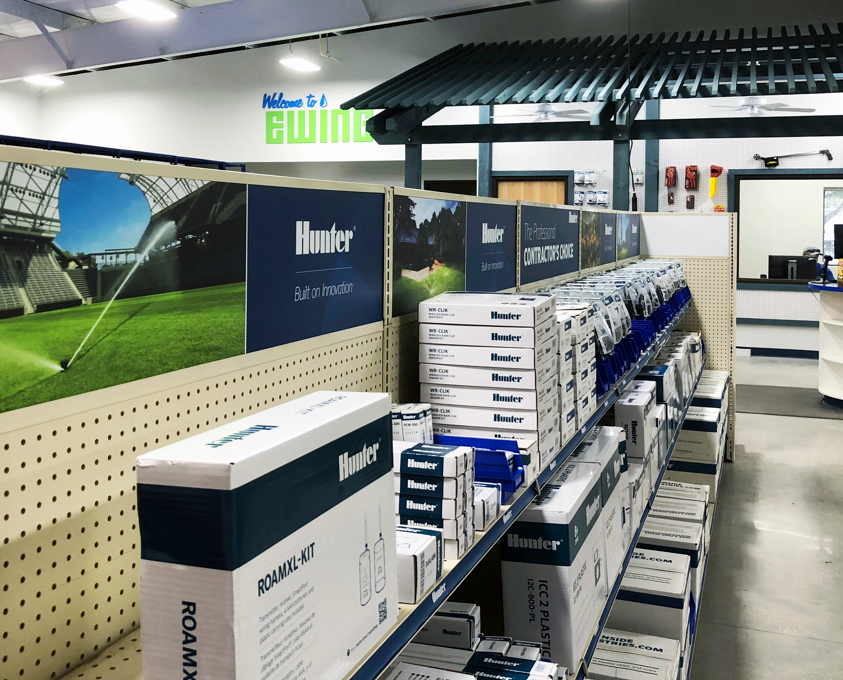 Boxes on shelves in a store.